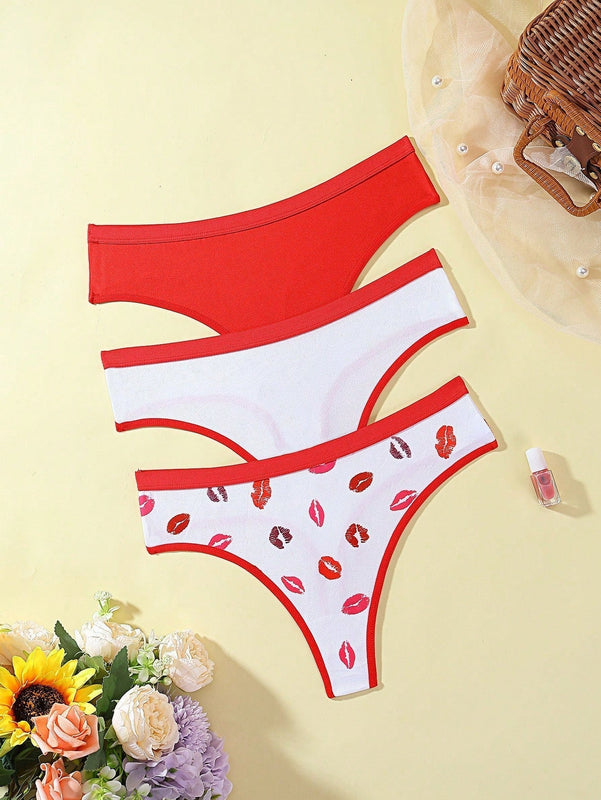 Tanga Con Estampado De Labios Para Mujer
