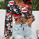VCAY Camisa De Mujer Con Estampado Floral Y Cordones Para Ajustar