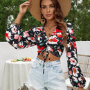 VCAY Camisa De Mujer Con Estampado Floral Y Cordones Para Ajustar