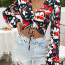 VCAY Camisa De Mujer Con Estampado Floral Y Cordones Para Ajustar