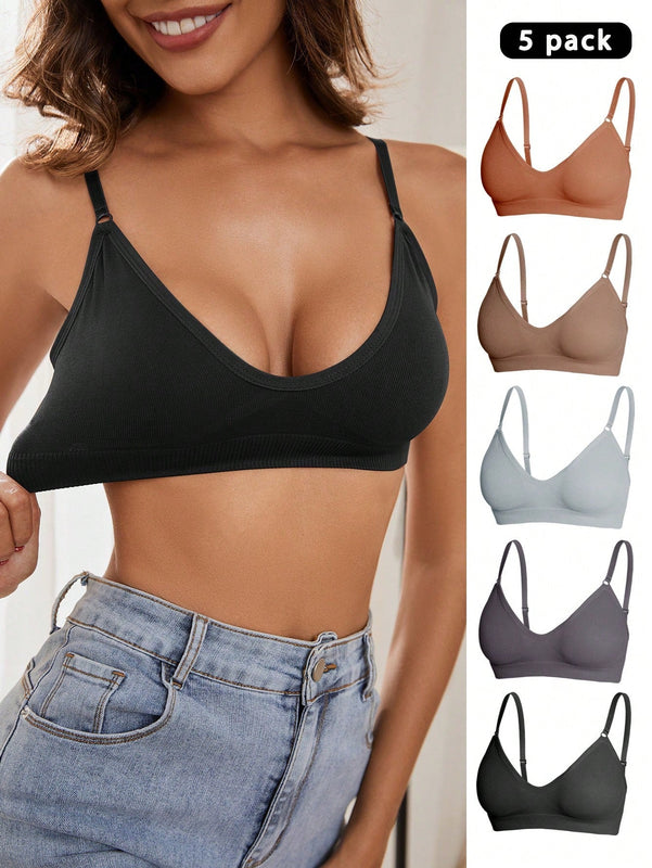 5 piezas/set sujetadores casuales sin costuras de mujer de punto de canale solido