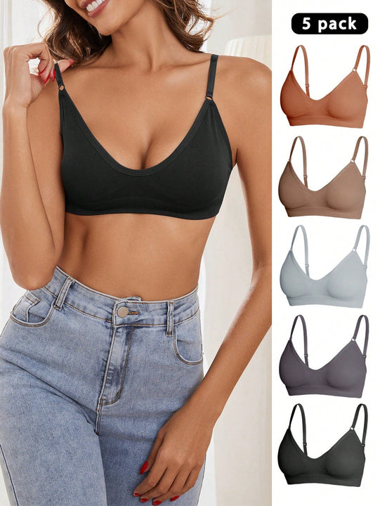 5 piezas/set sujetadores casuales sin costuras de mujer de punto de canale solido
