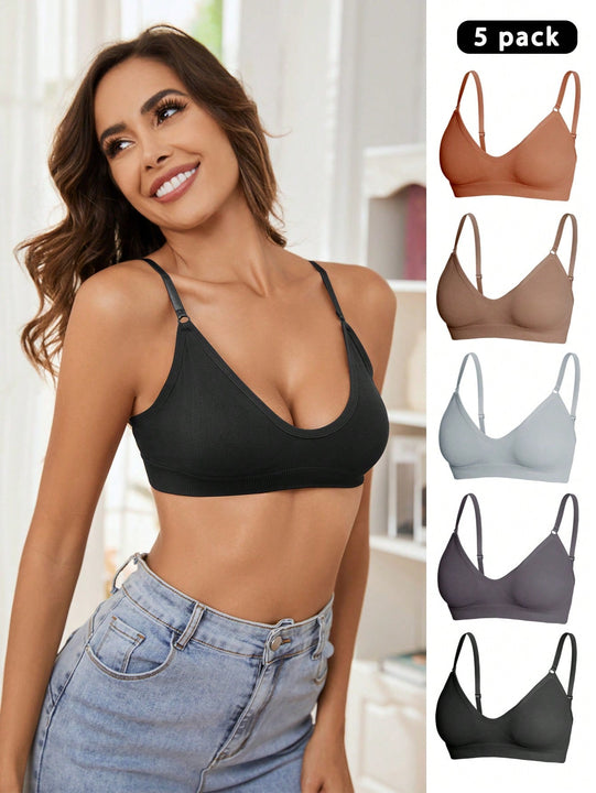 5 piezas/set sujetadores casuales sin costuras de mujer de punto de canale solido