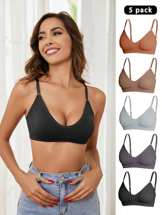 5 piezas/set sujetadores casuales sin costuras de mujer de punto de canale solido