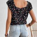 Frenchy Blusa De Manga Voladora Con Estampado De Flores Para Mujer
