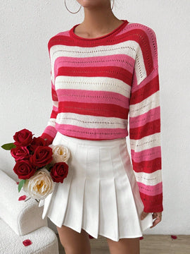 Frenchy Sueter De Rayas Para Mujer Con Hombros Descubiertos Y Mangas Largas
