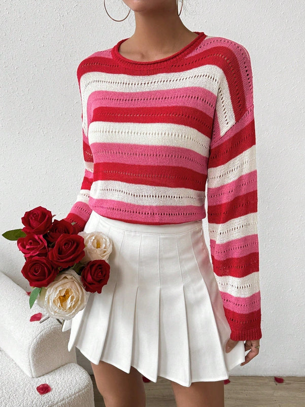 Frenchy Sueter De Rayas Para Mujer Con Hombros Descubiertos Y Mangas Largas