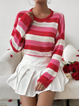 Frenchy Sueter De Rayas Para Mujer Con Hombros Descubiertos Y Mangas Largas