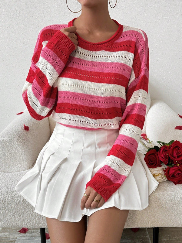 Frenchy Sueter De Rayas Para Mujer Con Hombros Descubiertos Y Mangas Largas