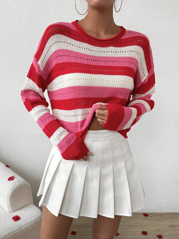 Frenchy Sueter De Rayas Para Mujer Con Hombros Descubiertos Y Mangas Largas
