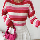 Frenchy Sueter De Rayas Para Mujer Con Hombros Descubiertos Y Mangas Largas