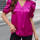 Blusa De Satin Para Mujer Con Mangas De Globo