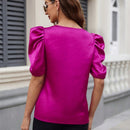 Blusa De Satin Para Mujer Con Mangas De Globo
