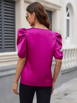Blusa De Satin Para Mujer Con Mangas De Globo