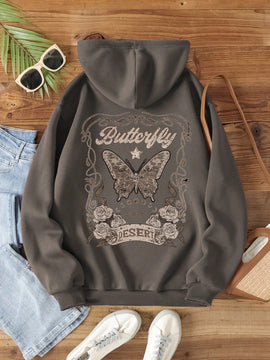 Essnce sudadera holgada de mujer con estampado de letras y mariposas de manga larga, para otono/invierno