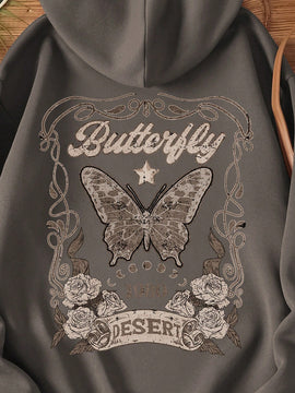 Essnce sudadera holgada de mujer con estampado de letras y mariposas de manga larga, para otono/invierno