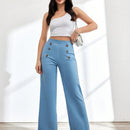 Pantalones decorados con botones cruzados para mujer