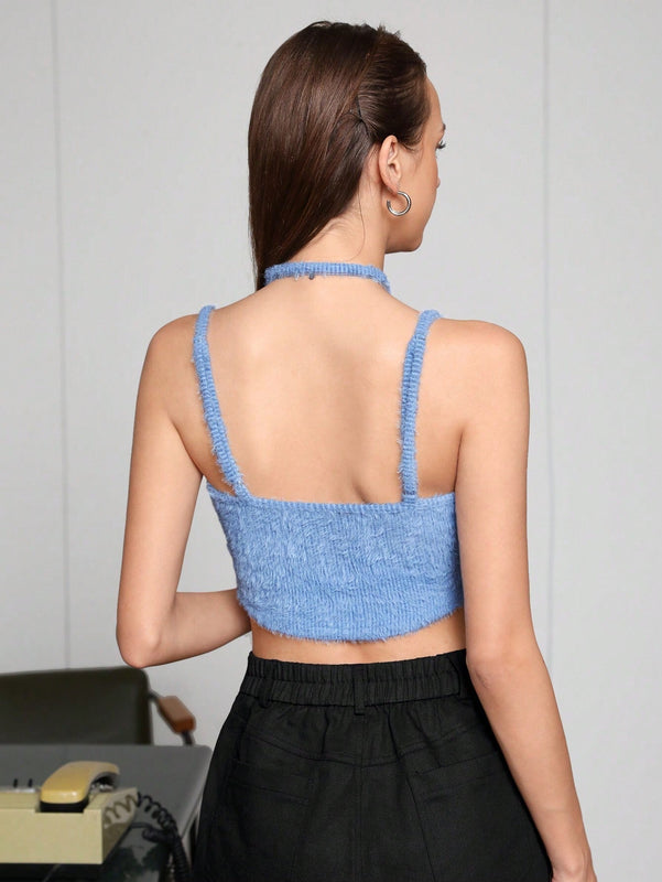Neu Top De Tanque Cortado Con Cuello Halter Cruzado