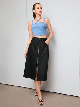 Neu Top De Tanque Cortado Con Cuello Halter Cruzado