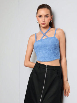 Neu Top De Tanque Cortado Con Cuello Halter Cruzado