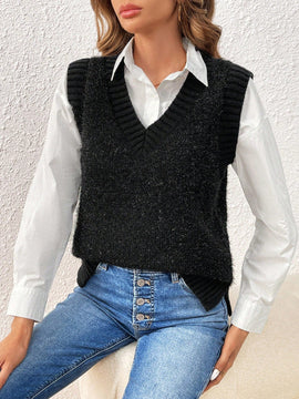 Frenchy Chaleco De Seda Brillante Con Cuello En V Para Sueter