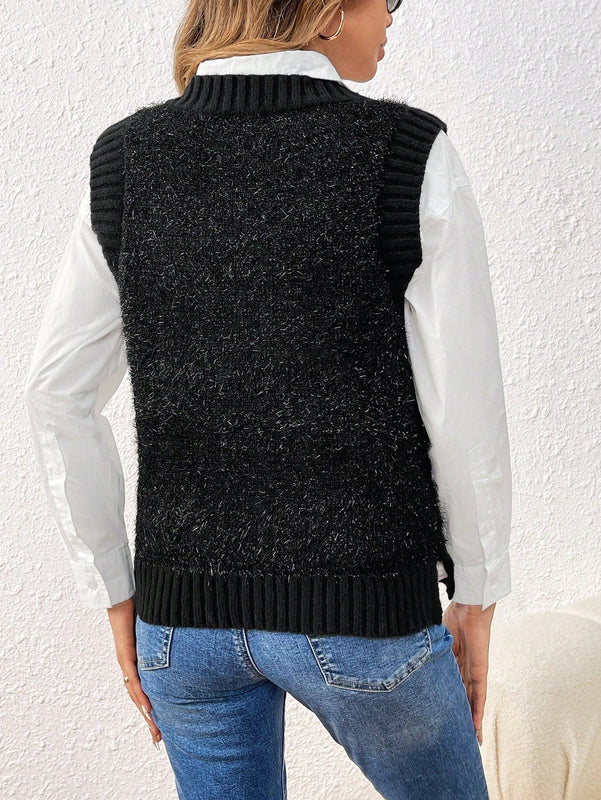 Frenchy Chaleco De Seda Brillante Con Cuello En V Para Sueter