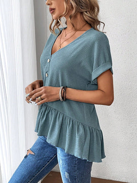 LUNE Blusa De Manga Murcielago Con Dobladillo Con Volante Para Mujer