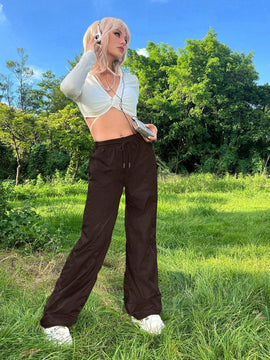 Pantalones plisados con cordon para mujer