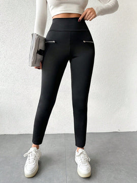 Leggings con cintura ancha de color liso para mujer