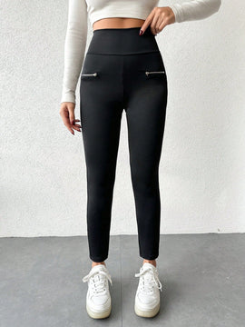 Leggings con cintura ancha de color liso para mujer