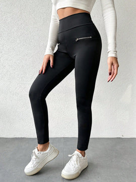 Leggings con cintura ancha de color liso para mujer