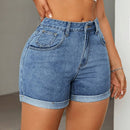 Shorts Vaqueros Ajustados Con Borde Enrollado Para Mujer