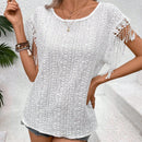 VCAY Blusa Con Detalle Bordado De Hueco Y Borla