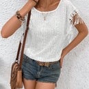 VCAY Blusa Con Detalle Bordado De Hueco Y Borla