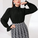 Modely Camisa De Manga Larga Con Volante Y Cuello Alto Para Mujer