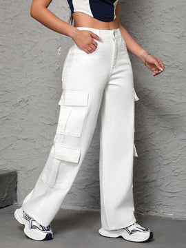 PETITE Jeans De Mezclilla Con Pierna Recta Para Mujer