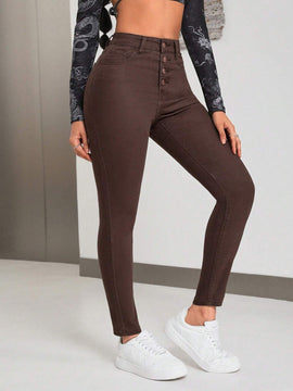 Jeans Ajustados De Color Solido