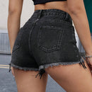 Pantalones Cortos De Mezclilla Para Mujer Con Borde Desgastado