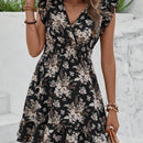 Vestido De Línea A Con Mangas Cortas Voladoras Y Estampado Floral Para Mujeres