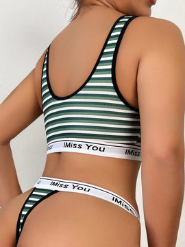 Conjunto De Ropa Interior Femenina Con Diseno De Letra Y Cinta A Rayas