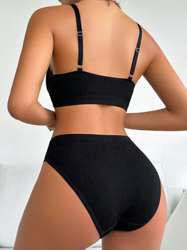 Conjunto De Ropa Interior De Color Solido Para Mujeres