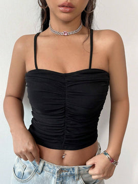 Top Camisola Plisado De Color Liso
