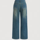 MOD Jeans De Pierna Ancha Con Abertura Para Mujeres Lavadas Con Chambray