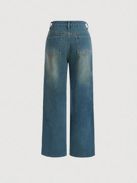 MOD Jeans De Pierna Ancha Con Abertura Para Mujeres Lavadas Con Chambray