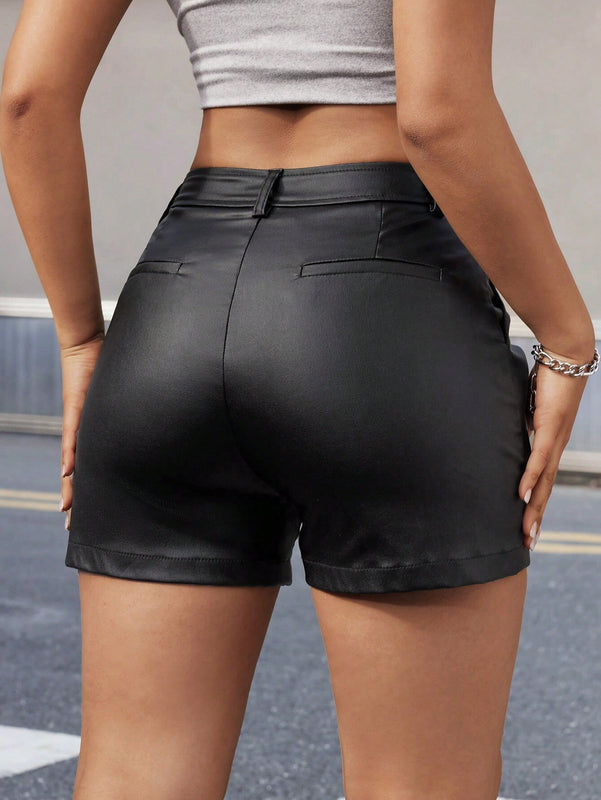 Shorts Vaqueros Con Bolsillo Inclinado De Poliuretano Sintetico Para Mujer