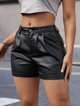 Shorts Vaqueros Con Bolsillo Inclinado De Poliuretano Sintetico Para Mujer