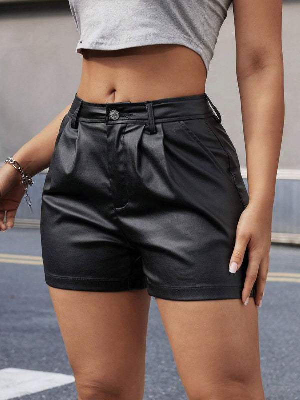 Shorts Vaqueros Con Bolsillo Inclinado De Poliuretano Sintetico Para Mujer
