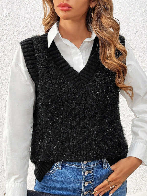 Frenchy Chaleco De Seda Brillante Con Cuello En V Para Sueter