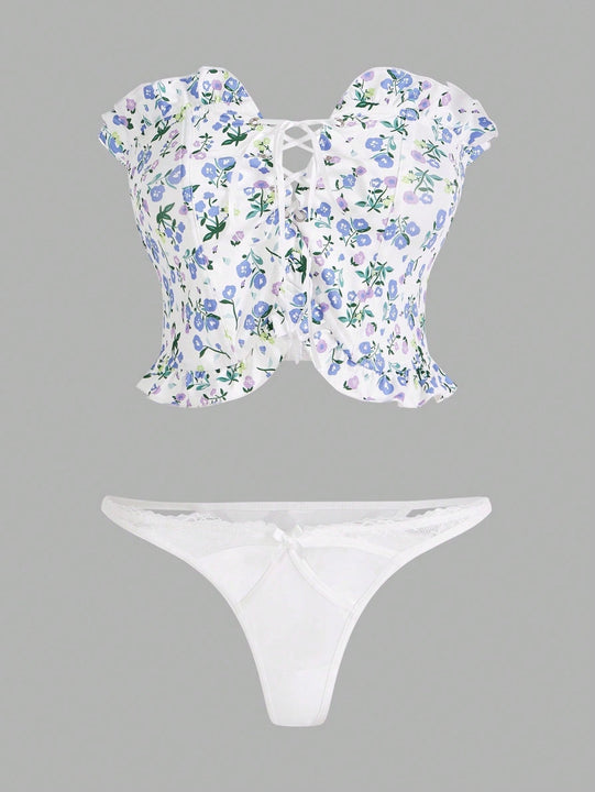 CoupledUp Conjunto De Bralette Con Estampado Floral Y Tirantes Para Mujer