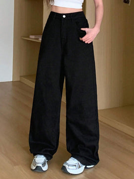 DAZY Pantalones De Mezclilla De Pierna Ancha Para Mujer Con Bolsillos